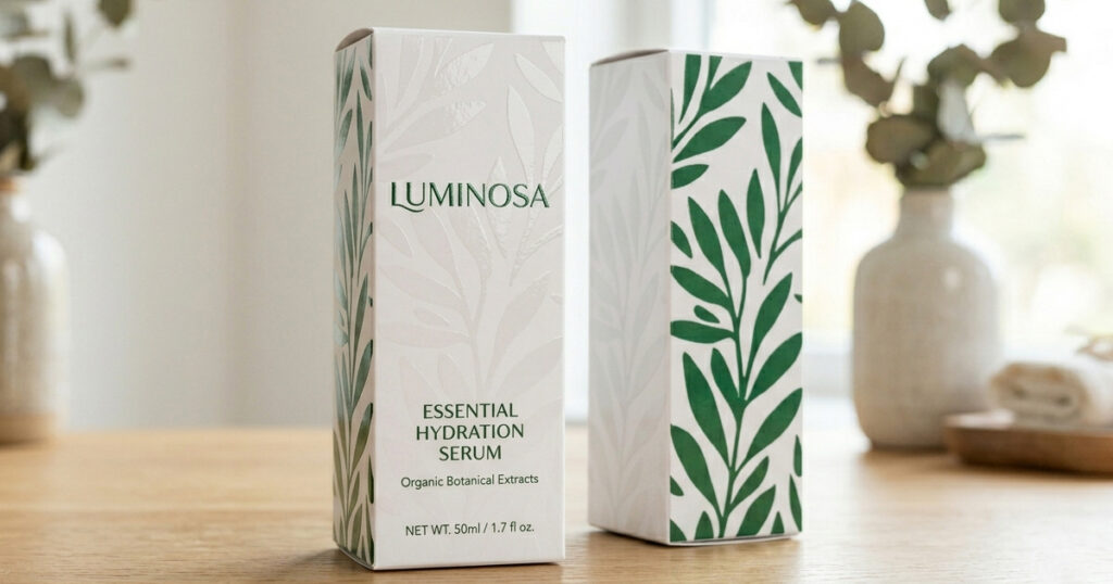 Contrasto opaco-lucido ottenuto con vernice UV spot su un astuccio per skincare