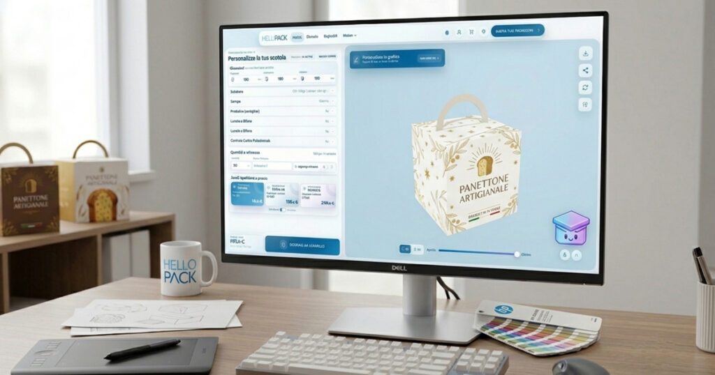 Anteprima 3D di una scatola per panettone nel configuratore HelloPack