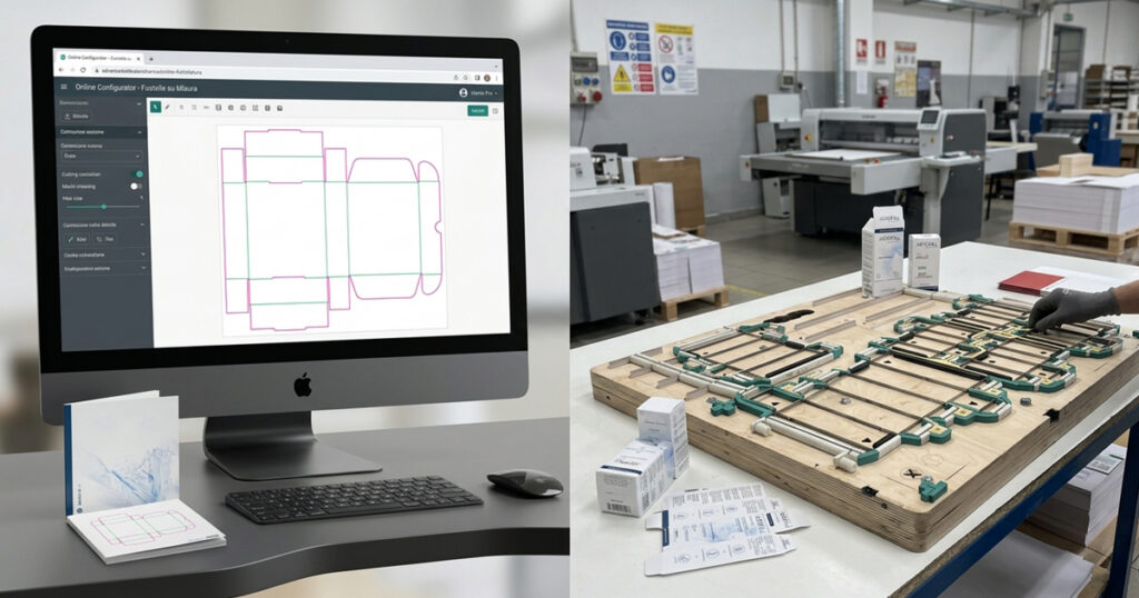 Confronto tra fustella digitale a catalogo e fustella fisica su misura
