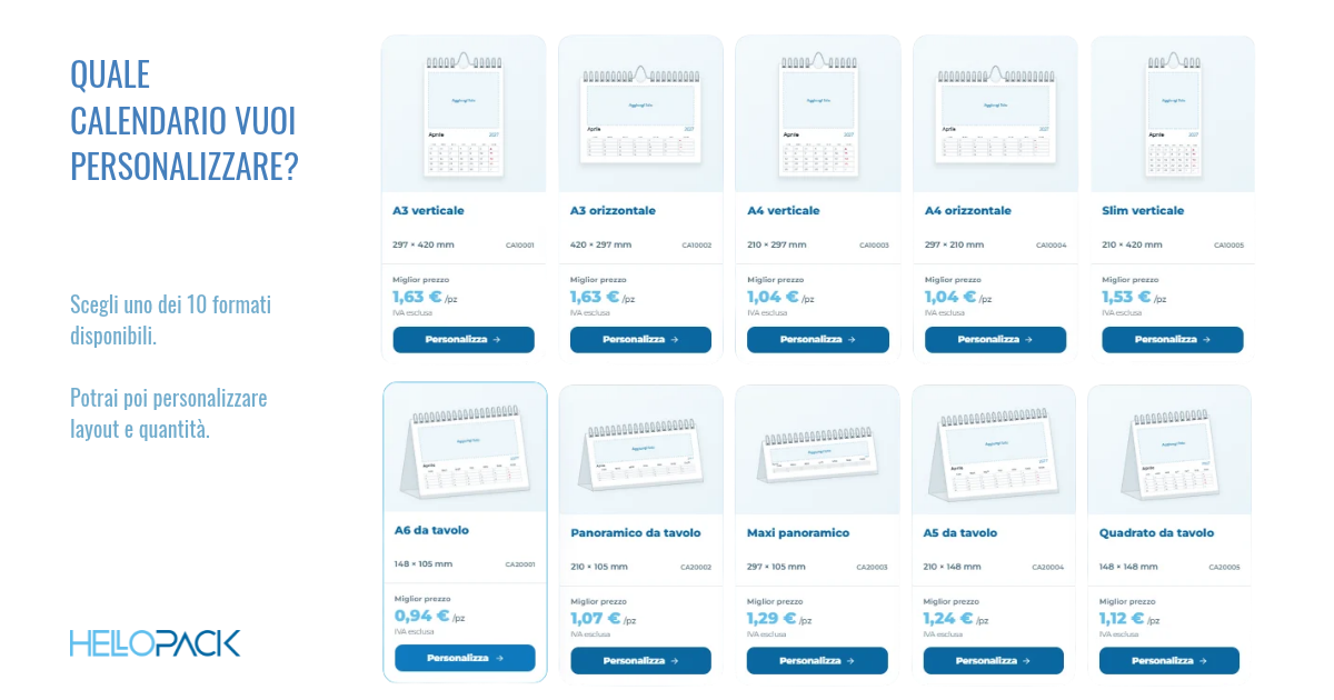 Configuratore online HelloPack per personalizzare un calendario con le proprie foto